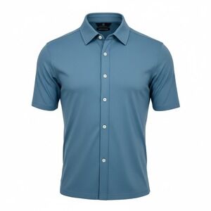 Hart Schaffner Marx Men's Short Sleeve Button Up Shirt Blue Cotton Size M NEW